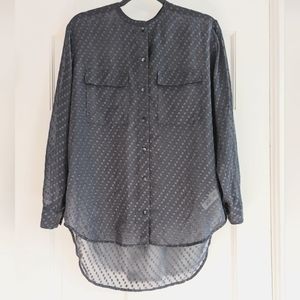 Madewell charcoal gray ice leaf swiss dot sheer button down blouse size XS